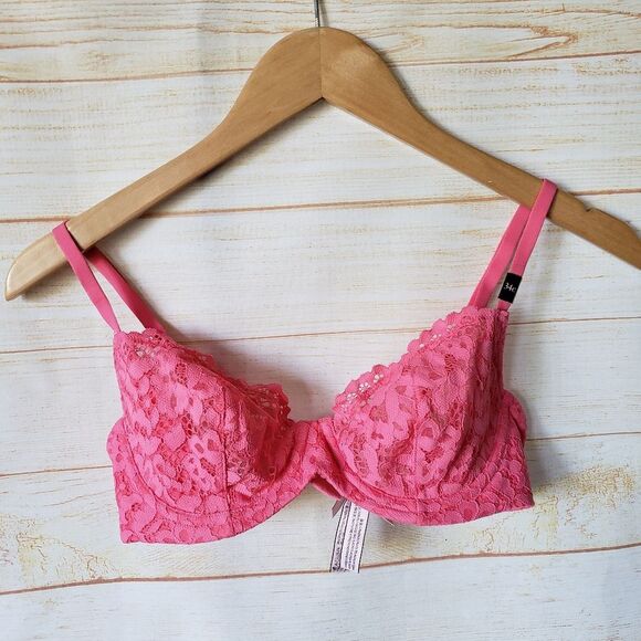 Victoria's Secret Lace Underwire Unlined Demi Bra Peach Women's Size 34C - Picture 1 of 12